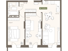 Продается 2-комнатная квартира ЖК НОВА на Московском, 62.35  м&sup2;, 9882595 рублей