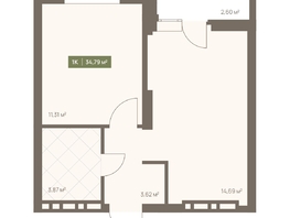 Продается 1-комнатная квартира ЖК НОВА на Московском, 34.79  м&sup2;, 7055412 рублей