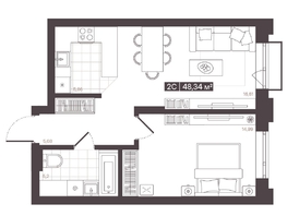 Продается 2-комнатная квартира  Жилой квартал «Моне», 48.34  м², 8328982 рублей