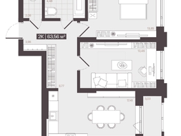 Продается 2-комнатная квартира  Жилой квартал «Моне», 63.56  м², 10239516 рублей