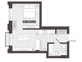 Продается 1-комнатная квартира  Жилой квартал «Моне», 36.37  м&sup2;, 5657196 рублей