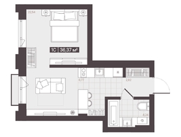 Продается 1-комнатная квартира  Жилой квартал «Моне», 36.37  м&sup2;, 6601252 рублей