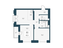 Продается 3-комнатная квартира ЖК Расцветай на Кропоткина, дом 1, 61.3 м², 9950000 рублей