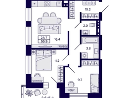 Продается 2-комнатная квартира ЖК Сподвижники, 55.9  м², 8300000 рублей