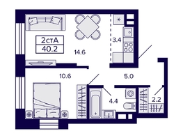 Продается 2-комнатная квартира ЖК Citatum (Цитатум), 40.2 м², 6990000 рублей