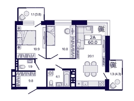 Продается 2-комнатная квартира ЖК Luna (Луна), 60 м², 9100000 рублей