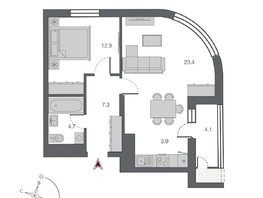 Продается 2-комнатная квартира ЖК Беринг, дом 2, 56.3 м², 11750000 рублей