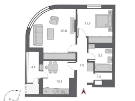 Продается 2-комнатная квартира ЖК Беринг, дом 2, 57.5 м², 13350000 рублей