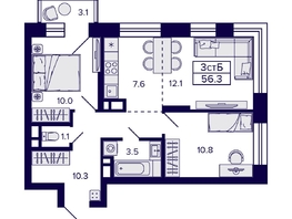Продается 3-комнатная квартира ЖК Citatum (Цитатум), 56.3 м², 9750000 рублей
