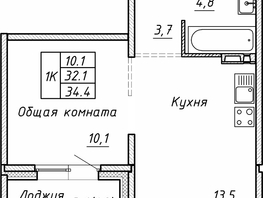 Продается 1-комнатная квартира ЖК Гренландия, Лес дом №5, 34.4 м², 4720000 рублей
