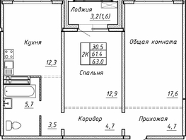 Продается 2-комнатная квартира ЖК Гренландия, Лес дом №5, 63  м², 6980000 рублей
