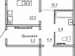 Продается 2-комнатная квартира ЖК Гренландия, Лес дом №5, 70.9 м², 7390000 рублей