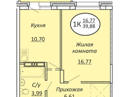 Продается 1-комнатная квартира ЖК Пролетарский, 39.88 м², 5463560 рублей
