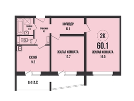 Продается 2-комнатная квартира ЖК Династия, дом 904, 60.1 м², 6600000 рублей