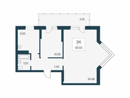 Продается 2-комнатная квартира ЖК Расцветай на Бугринской роще, 69.93 м², 8350000 рублей