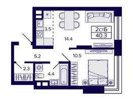 Продается 2-комнатная квартира ЖК Citatum (Цитатум), 40.3 м², 8100000 рублей