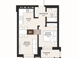 Продается 2-комнатная квартира ЖК Паскаль, секция 1, 43 м², 7310000 рублей