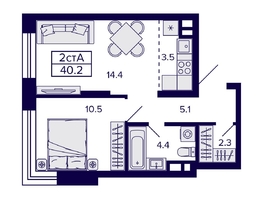 Продается 2-комнатная квартира ЖК Citatum (Цитатум), 40.2 м², 6600000 рублей