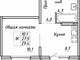 Продается 1-комнатная квартира ЖК Квартет, дом Дуэт, 29.4 м², 4552000 рублей