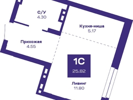 Продается 1-комнатная квартира ЖК Базилик, дом 2, 25.72  м², 4102000 рублей