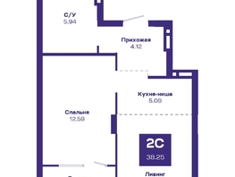 Продается 2-комнатная квартира ЖК Базилик, дом 2, 39.41  м², 5638000 рублей