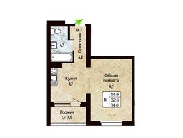Продается 1-комнатная квартира ЖК Новый горизонт, дом 4, 34 м², 4700000 рублей