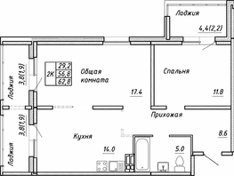 Продается 2-комнатная квартира ЖК Квартет, дом Дуэт, 62.8 м², 6700000 рублей