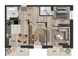 Продается 4-комнатная квартира ЖК Тетрис, корпус 1, 77.6 м², 12468000 рублей