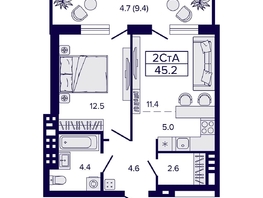 Продается 2-комнатная квартира ЖК Luna (Луна), 45.2 м², 7450000 рублей