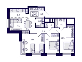 Продается 4-комнатная квартира ЖК Citatum (Цитатум), 87.5  м², 11750000 рублей