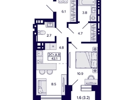 Продается 2-комнатная квартира ЖК Сподвижники, 43.1 м², 5800000 рублей