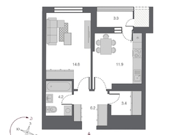Продается 1-комнатная квартира ЖК Беринг, дом 2, 43.8 м², 8850000 рублей