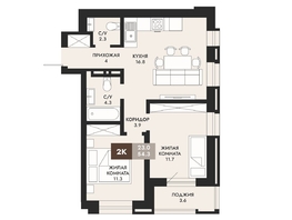Продается 2-комнатная квартира ЖК Паскаль, секция 1, 55.7  м², 10471600 рублей