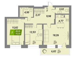 Продается 2-комнатная квартира ЖК Бирюзовая жемчужина-2, 72.23 м², 10242214 рублей