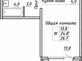 Продается 1-комнатная квартира ЖК Квартет, дом Дуэт, 26.7 м², 3850000 рублей