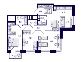 Продается 4-комнатная квартира ЖК Citatum (Цитатум), 88.3 м², 12990000 рублей