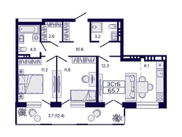 Продается 3-комнатная квартира ЖК Luna (Луна), 65.7  м², 9800000 рублей