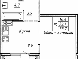 Продается 1-комнатная квартира ЖК Гренландия, Лес дом №5, 33.7  м², 4690000 рублей