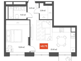 Продается 1-комнатная квартира ЖК ЩА, 49.33  м², 9450000 рублей