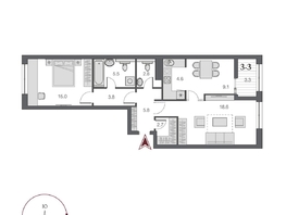 Продается 2-комнатная квартира ЖК Дом Нобель, 68.65  м², 17200000 рублей