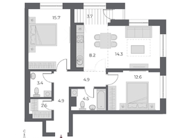 Продается 3-комнатная квартира ЖК ОСКАР, дом 1, 74.6  м², 14950000 рублей