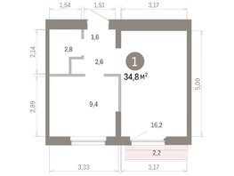 Продается 1-комнатная квартира ЖК Пшеница, 6.1, 34.76  м&sup2;, 5200000 рублей