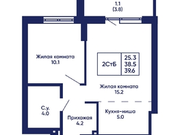Продается 2-комнатная квартира ЖК Gorizont (Горизонт), дом 2, 39.6  м², 6600000 рублей