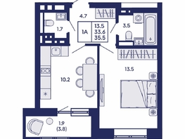 Продается 1-комнатная квартира ЖК Горизонт, дом 2, 35.5  м&sup2;, 6950000 рублей