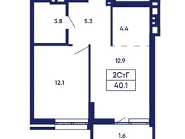 Продается 2-комнатная квартира ЖК Gorizont (Горизонт), дом 2, 40.1  м², 6700000 рублей