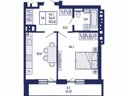 Продается 1-комнатная квартира ЖК Горизонт, дом 2, 40  м&sup2;, 6450000 рублей