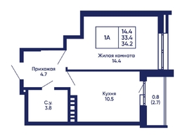 Продается 1-комнатная квартира ЖК Gorizont (Горизонт), дом 2, 34.2  м², 5100000 рублей