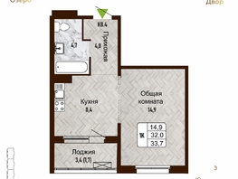 Продается 1-комнатная квартира ЖК Новый горизонт, дом 4, 33.7  м², 4800000 рублей