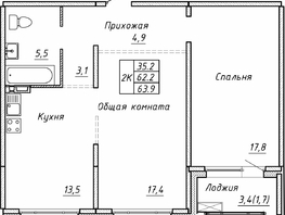 Продается 2-комнатная квартира ЖК Гренландия, Лес дом №5, 63.9  м², 7050000 рублей