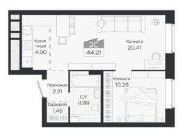 Продается 2-комнатная квартира ЖК Базилик, дом 3, 44.21  м&sup2;, 6710000 рублей